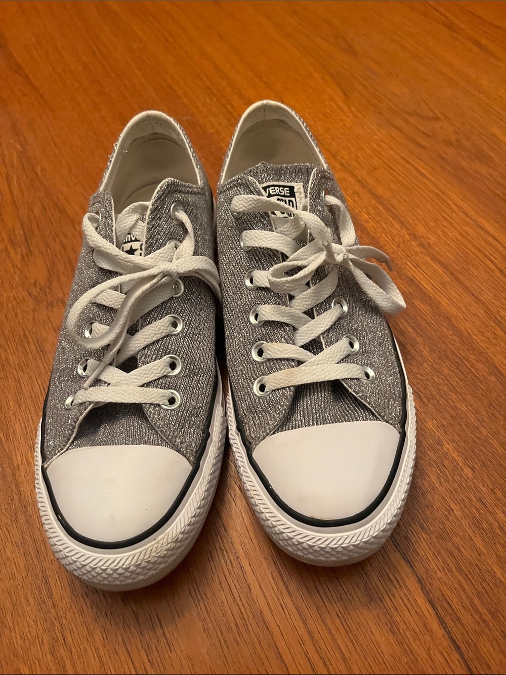 Converse Silver Glitter Low-Top Sneakers with White Accents